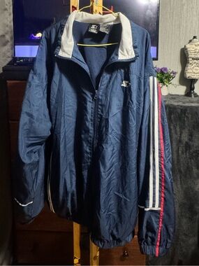 38. Retro 90’s Starter Navy Blue & White Stripe Track Windbreaker Jacket XL